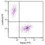 CD19+ human B-lymphocytes were stained with Goat F(ab')<sub>2</sub> Anti-Human Kappa, Mouse ads-FITC (SB Cat. 2063-02) and Goat F(ab')<sub>2</sub> Anti-Human Lambda, Mouse ads-PE (SB Cat. No. 2073-09).