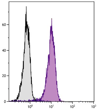 Human T cell leukemia cell line Jurkat was intracellularly stained with Mouse Anti-Human CD107a-PACBLU (SB Cat. No. 9835-26).