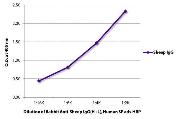 ELISA plate was coated with purified sheep IgG.  Immunoglobulin was detected with Rabbit Anti-Sheep IgG(H+L), Human SP ads-HRP (SB Cat. No. 6156-05).