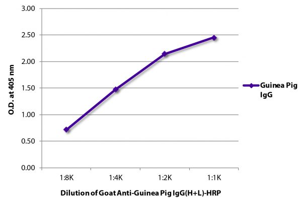 ELISA plate was coated with purified guinea pig IgG.  Immunoglobulin was detected with Goat Anti-Guinea Pig IgG(H+L)-HRP (SB Cat. No. 6090-05).