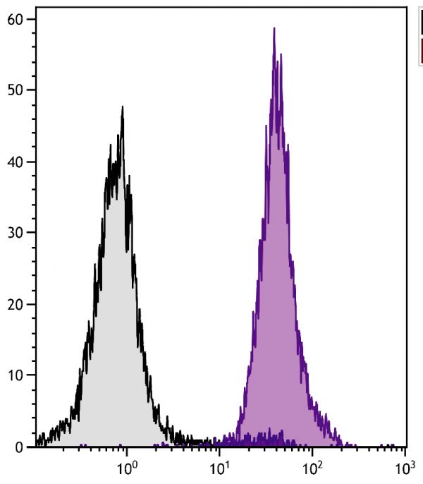 BALB/c mouse splenocytes were stained with Mouse Anti-Mouse H-2Db-UNLB (SB Cat. No. 1913-01) followed by Goat Anti-Mouse IgG<sub>2a</sub>, Human ads-PE (SB Cat. No. 1080-09).