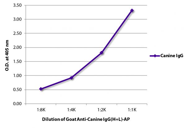 ELISA plate was coated with purified canine IgG. Immunoglobulin was detected with Goat Anti-Canine IgG(H+L)-AP (SB Cat. No. 6070-04).