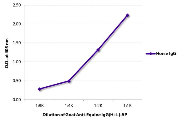 ELISA plate was coated with purified horse IgG.  Immunoglobulin was detected with Goat Anti-Equine IgG(H+L)-AP (SB Cat. No. 6040-04).