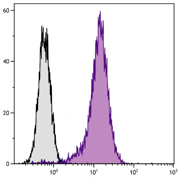 Chinese hamster ovary cell line CHO-K1 and BALB/cAnN mouse B lymphocyte cell line A20 were stained with Hamster Anti-Mouse CD81-PE (SB Cat. No. 1825-09).