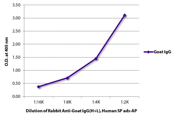 ELISA plate was coated with purified goat IgG.  Immunoglobulin was detected with Rabbit Anti-Goat IgG(H+L), Human SP ads-AP (SB Cat. No. 6164-04).