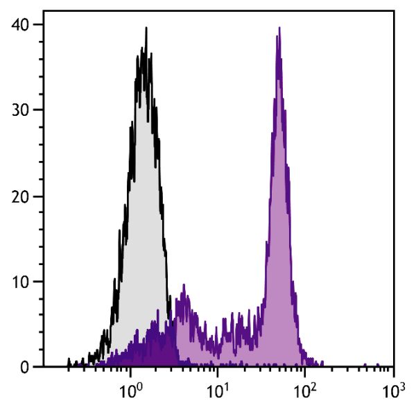 BALB/c mouse splenocytes were stained with Rat Anti-Mouse CD45RC-UNLB (SB Cat. No. 1685-01) followed by Mouse Anti-Rat Kappa-PE (SB Cat. No. 3090-09). 