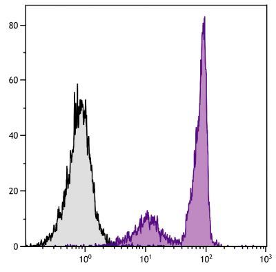 BALB/c mouse bone marrow cells were stained with Rat Anti-Mouse CD44-UNLB (SB Cat. No. 1500-01) followed by Mouse Anti-Rat IgG<sub>1</sub>-FITC (SB Cat. No. 3060-02).